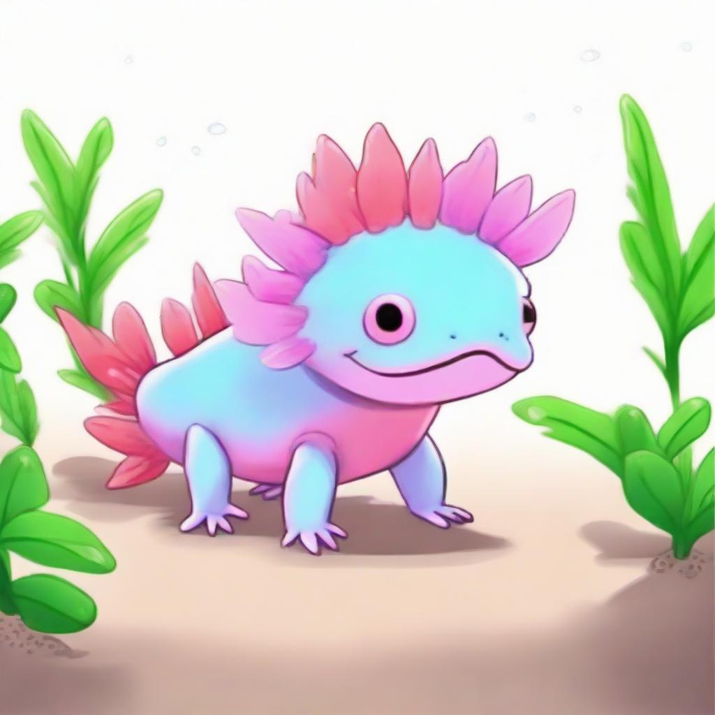 An image of a cute and colorful axolotl