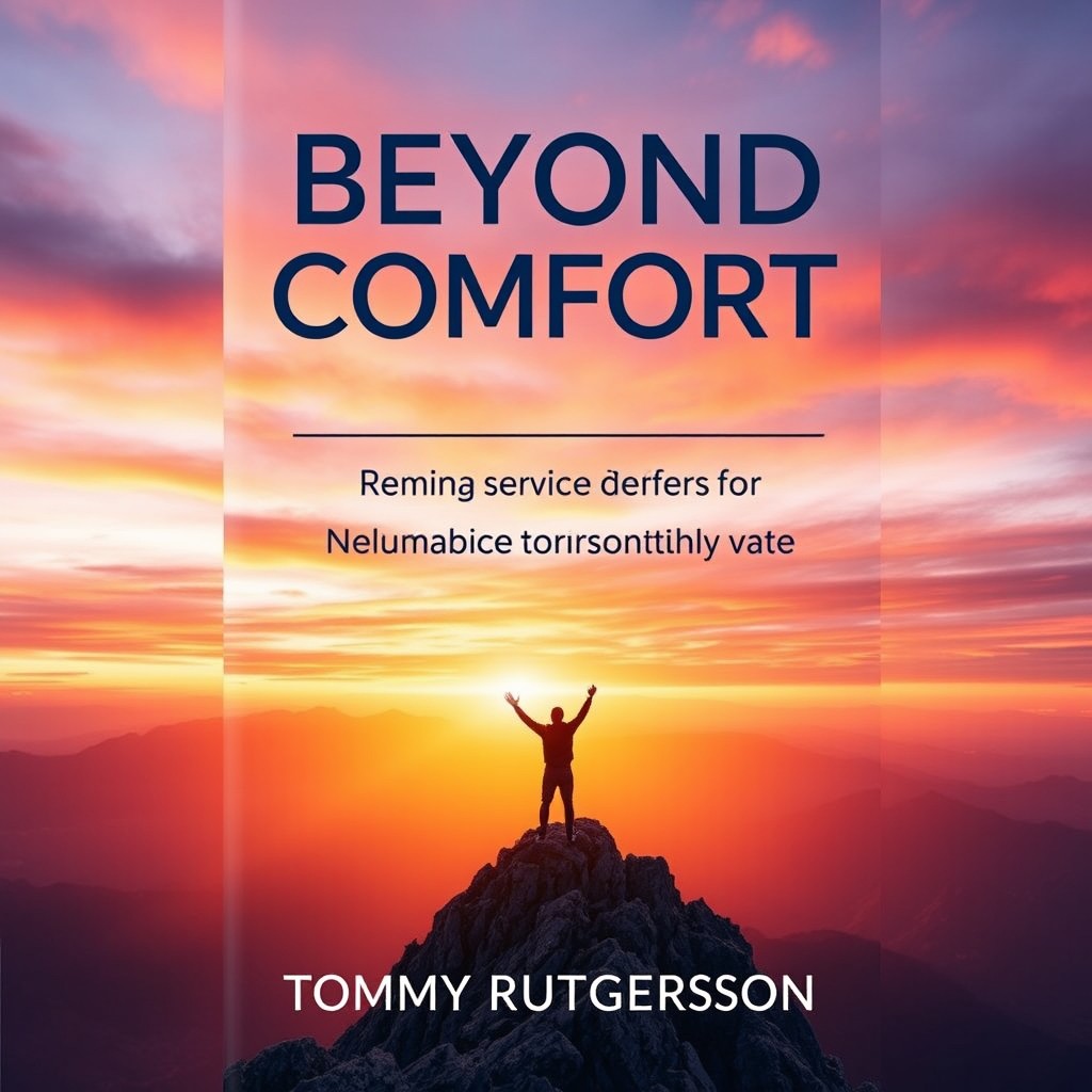 An inspiring book cover for 'Beyond Comfort: Embracing Discomfort for Personal Growth' by Tommy Rutgersson