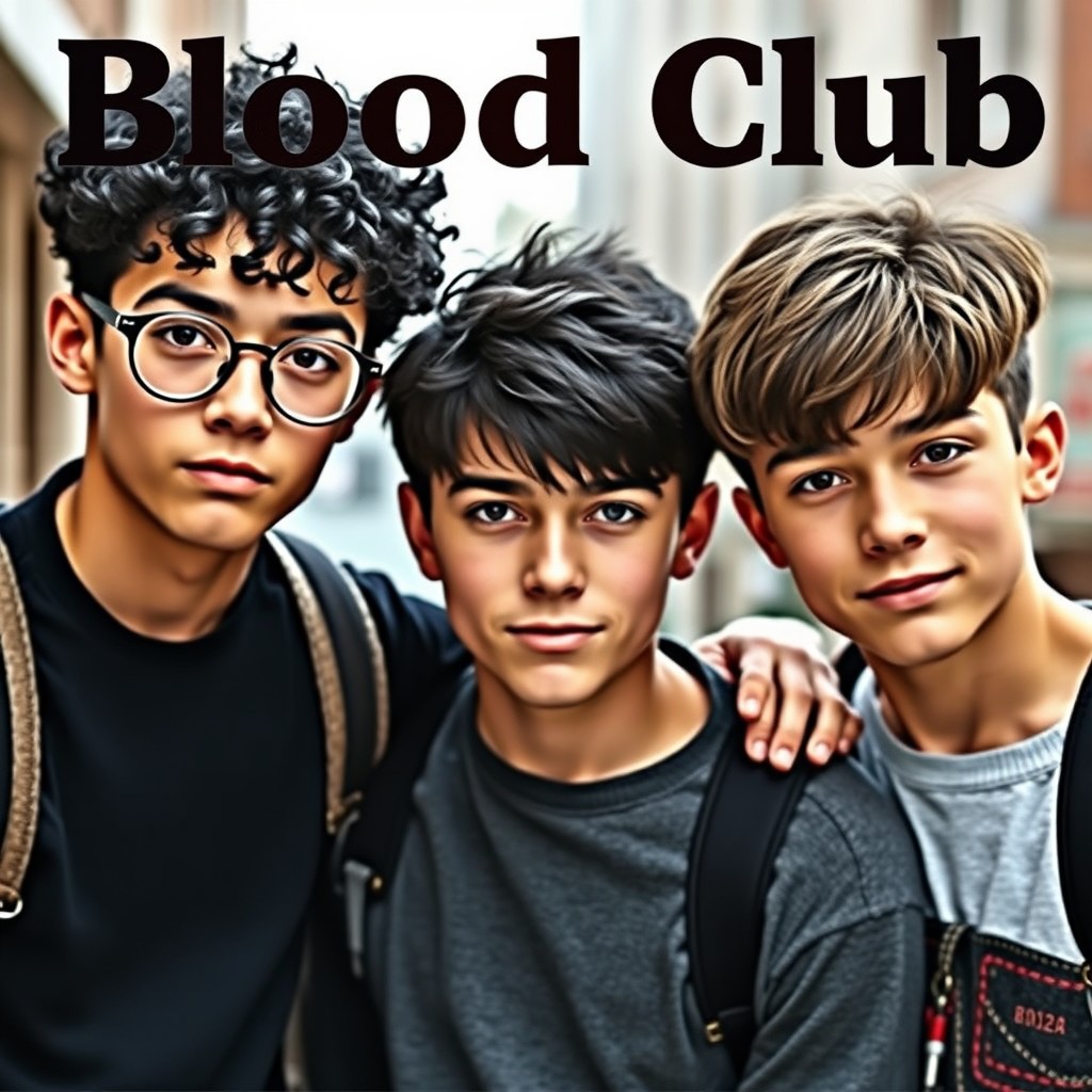 A stylish trio of three 17-year-old handsome boys posed together