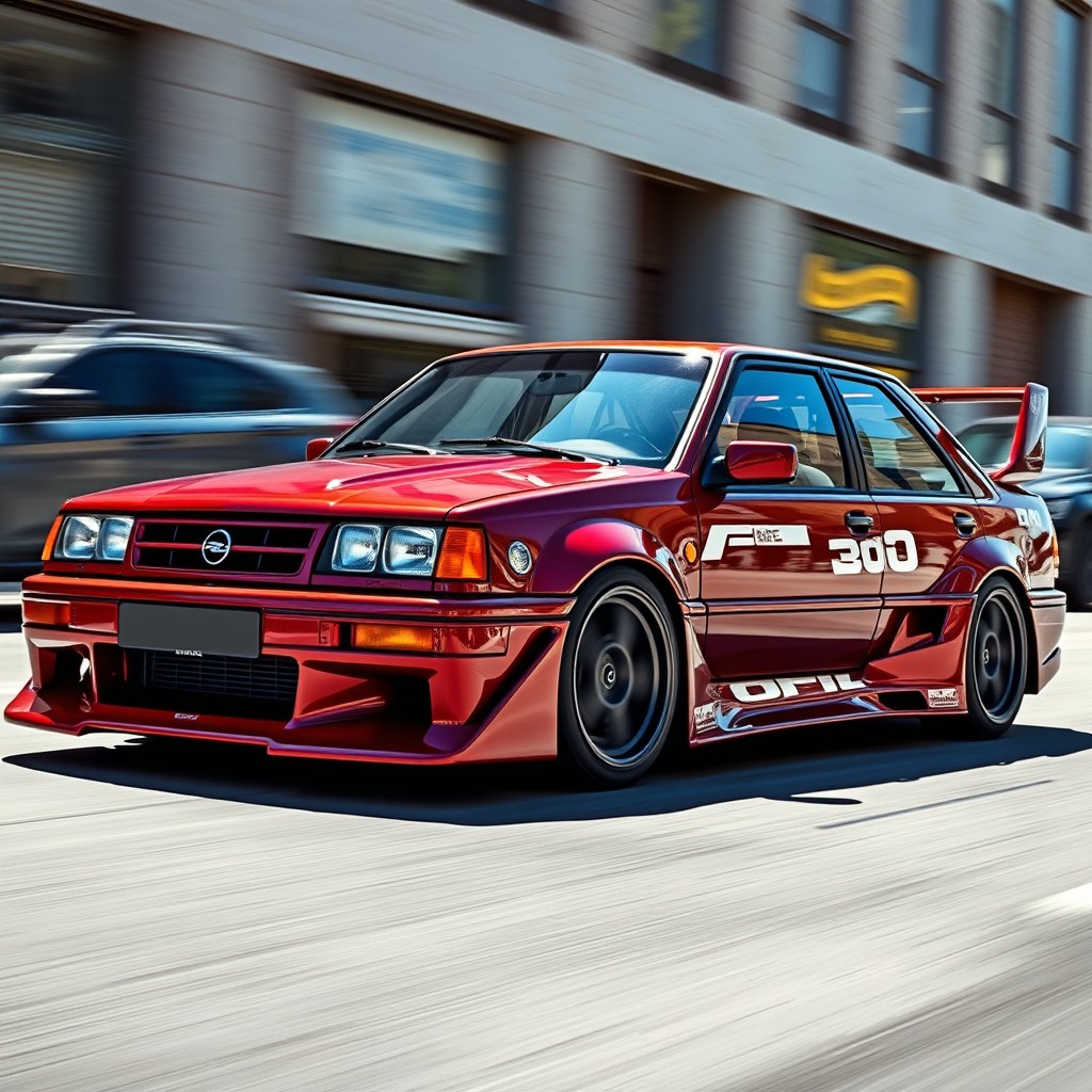 A sleek and modernized 1993 Opel Omega A, featuring an impressive body kit that enhances its sporty aesthetics