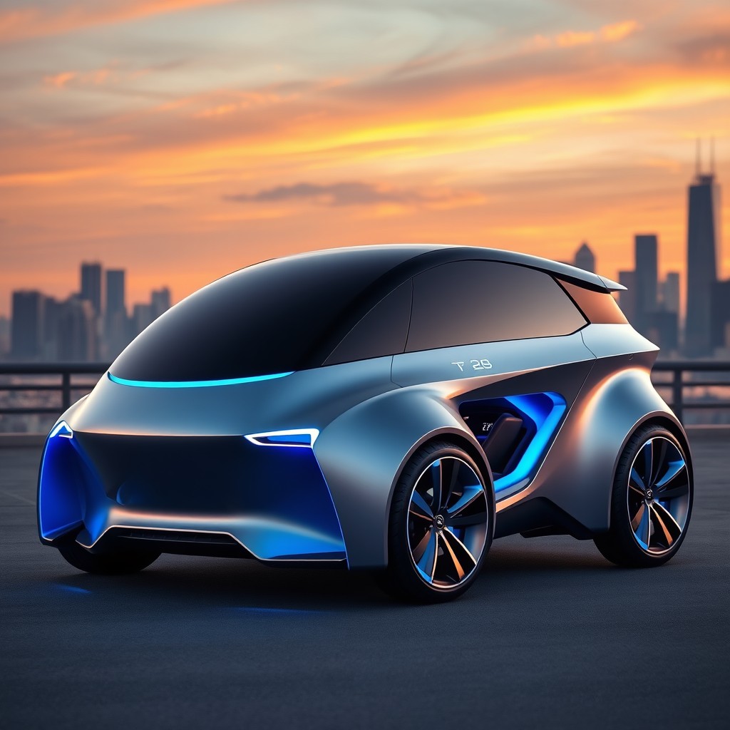 A sleek, futuristic car designed for two people
