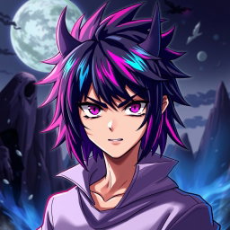 An anime character with shoulder-length spiky hair, characterized by vibrant colors and a wild, dynamic look