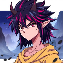 An anime character with shoulder-length spiky hair, characterized by vibrant colors and a wild, dynamic look