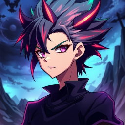 An anime character with shoulder-length spiky hair, characterized by vibrant colors and a wild, dynamic look