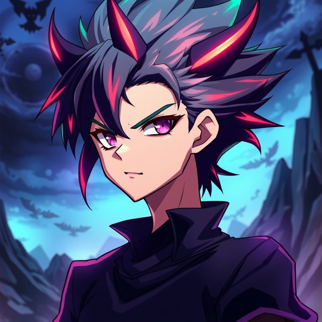 An anime character with shoulder-length spiky hair, characterized by vibrant colors and a wild, dynamic look