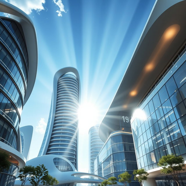 Design modern buildings of the future, featuring innovative architectural styles that showcase cutting-edge technology and creativity