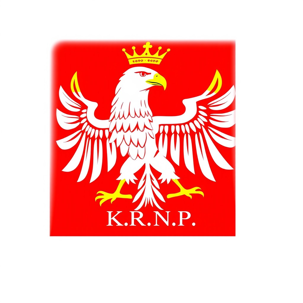 A red flag featuring a white eagle with one head positioned along the meridian