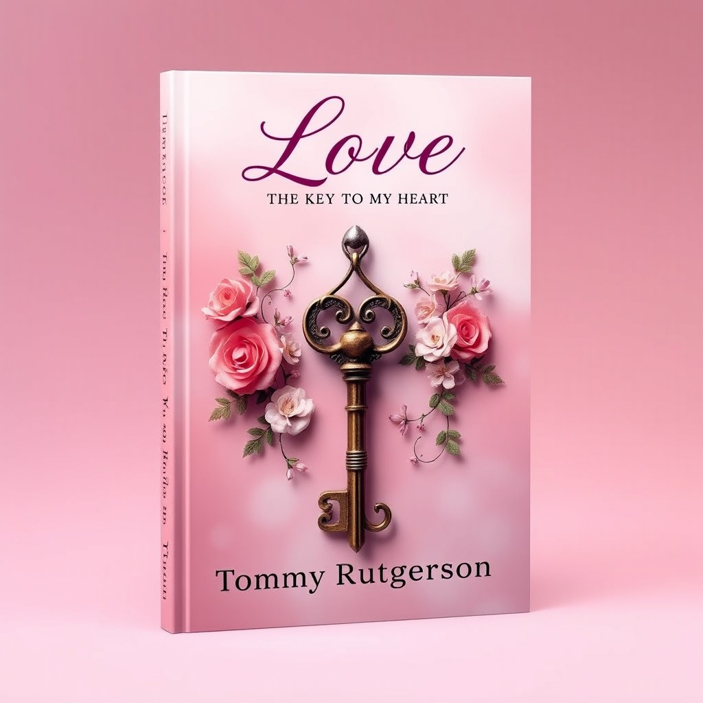 Create a striking book cover that prominently features an artistic representation of a vintage key, symbolizing 'the key to my heart'