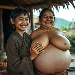 In a medieval Indonesian village, a young, very petite and malnourished Indonesian woman with decayed teeth is dressed in a long, fully-closed Buddhist robe