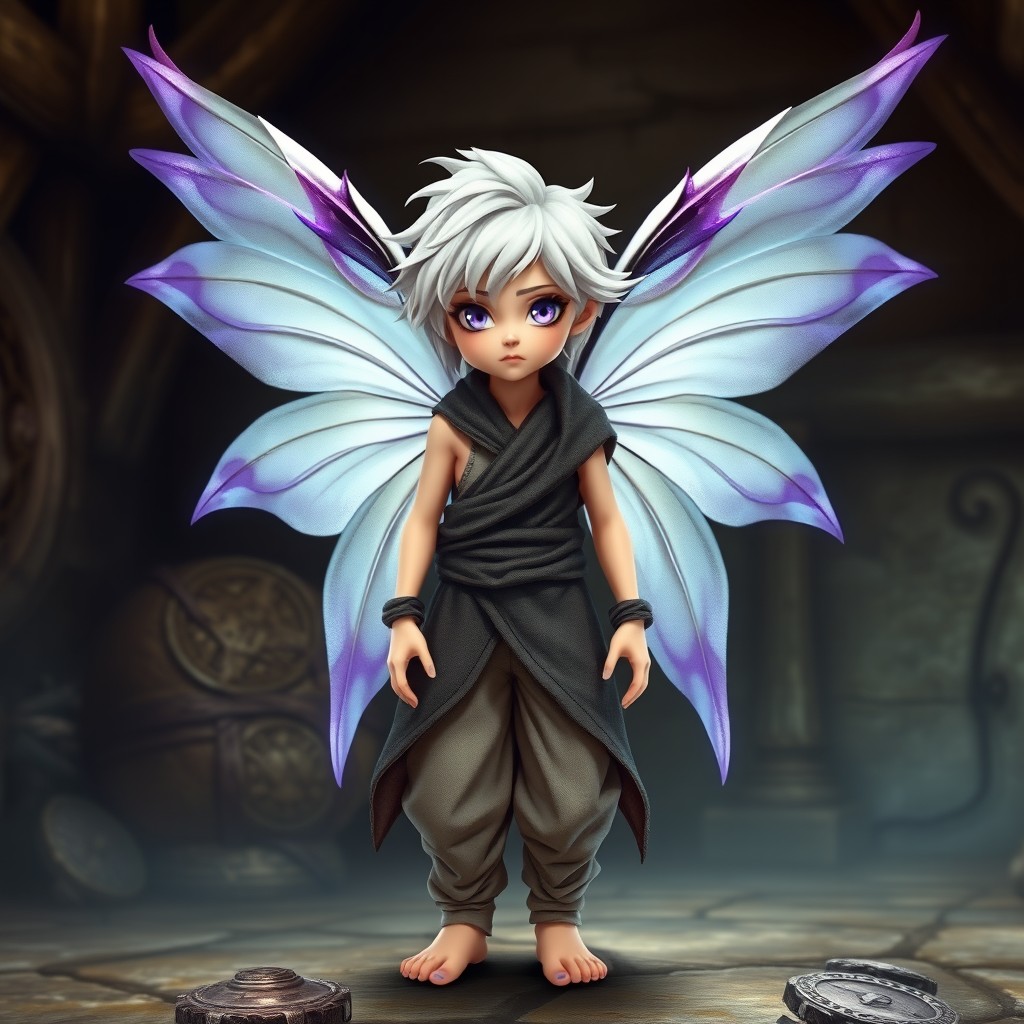 A tiny male Fairy, standing at 91 cm in height, has an ethereal ghostly presence