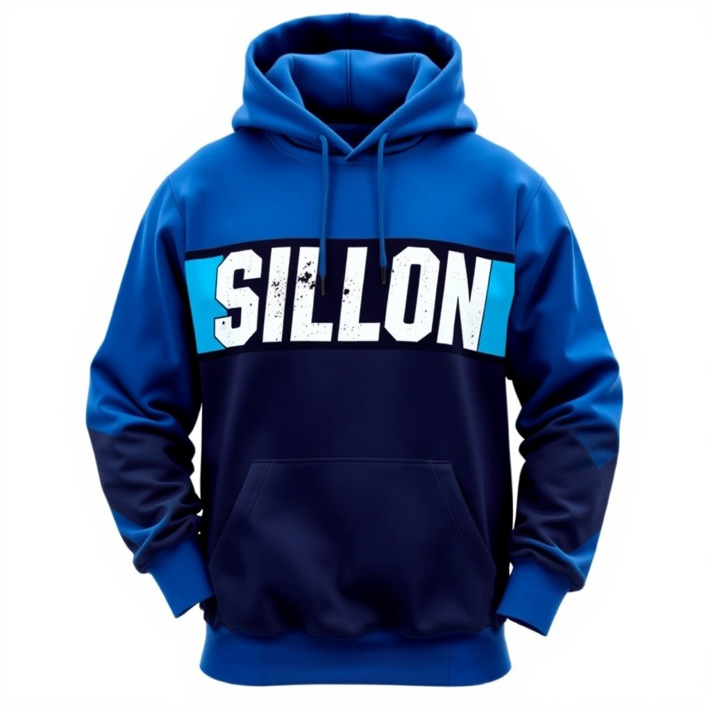 A stylish hoodie featuring a bold and eye-catching print that says "SILLON" in large, trendy letters across the front