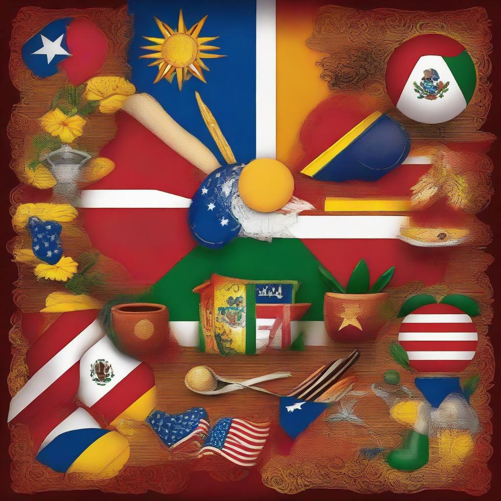 A vibrant depiction of the Hispanic flag, showcasing its various symbolic elements beautifully.