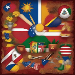 A vibrant depiction of the Hispanic flag, showcasing its various symbolic elements beautifully.