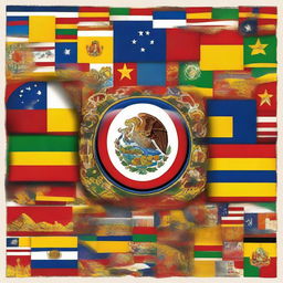 A vibrant depiction of the Hispanic flag, showcasing its various symbolic elements beautifully.