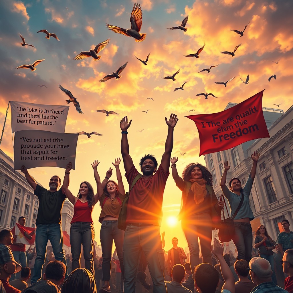 A meaningful and powerful depiction illustrating the theme of freedom and resistance against oppression