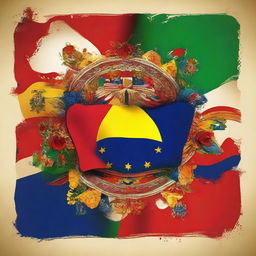 A vibrant depiction of the Hispanic flag, showcasing its various symbolic elements beautifully.