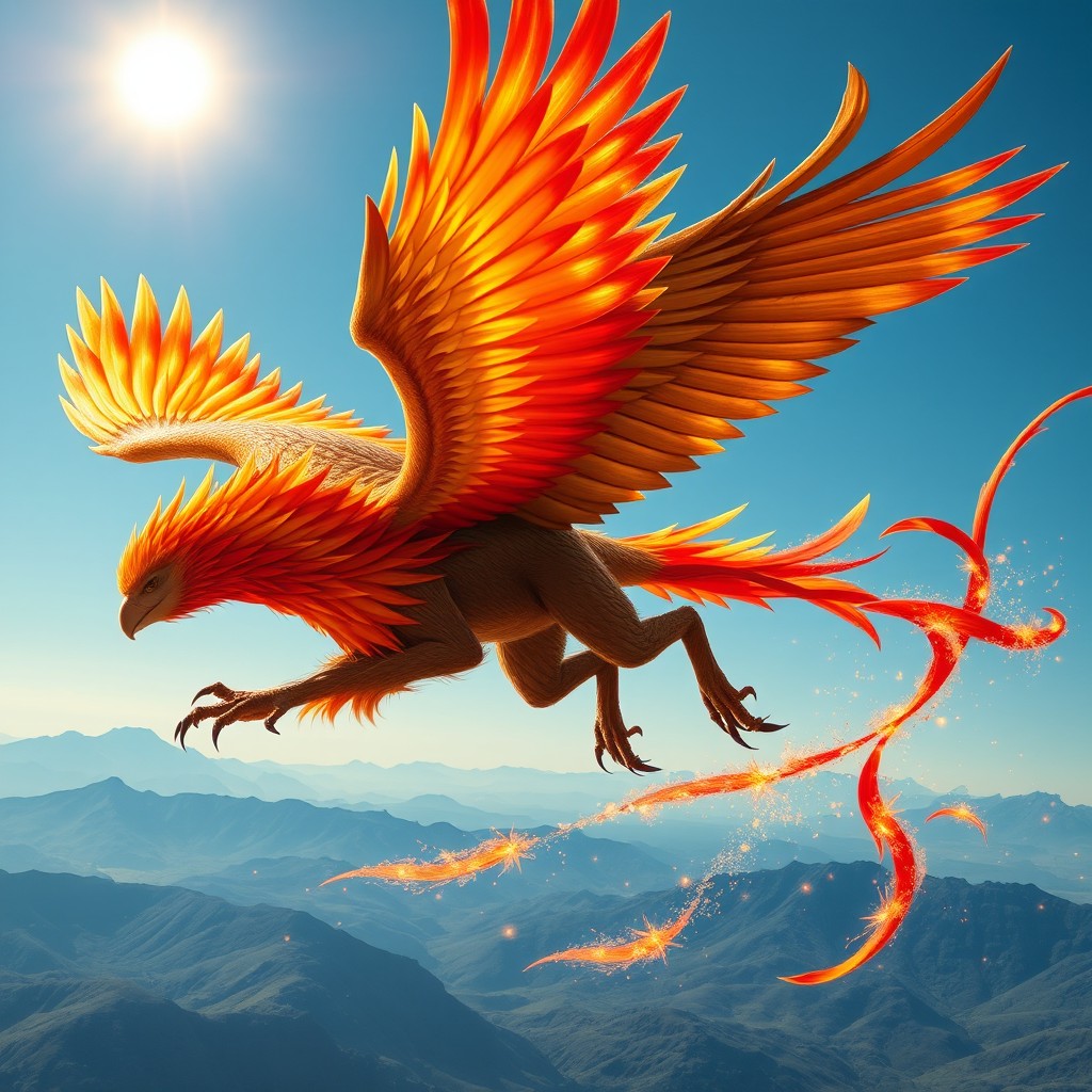 A stunning griffin phoenix hybrid creature, combining the majestic features of both a griffin and a phoenix