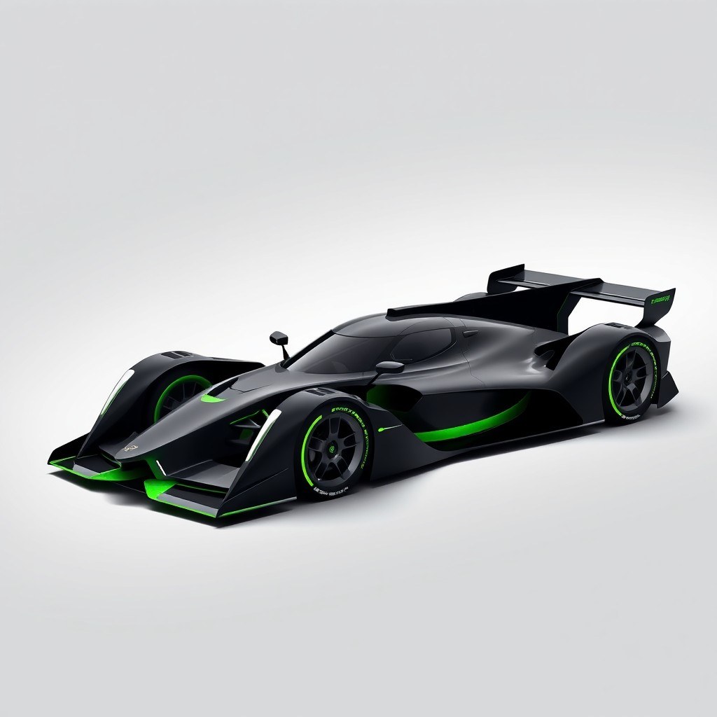 A minimalist design of a Cadillac LMDh race car, showcasing sleek, clean lines and a futuristic form