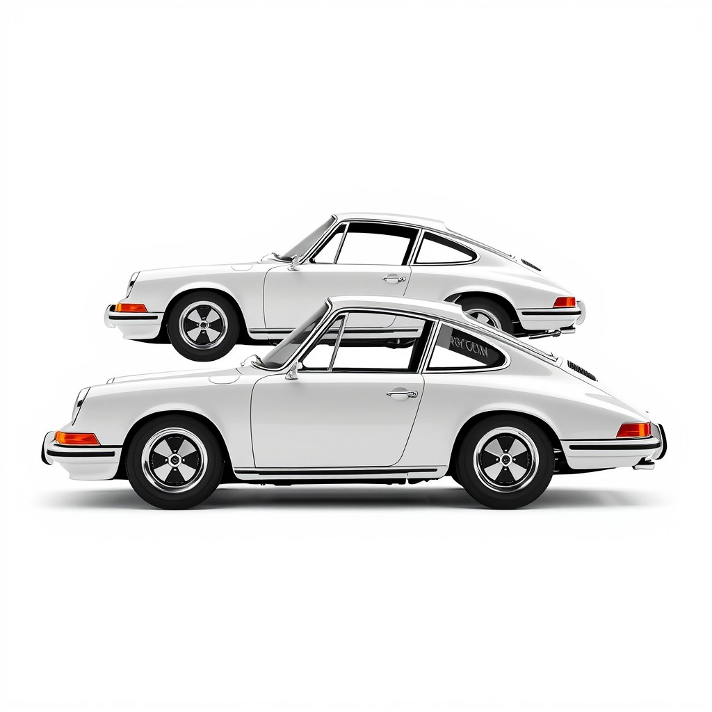 A high-resolution, photorealistic side profile of a classic Porsche 911 Carrera RS 2
