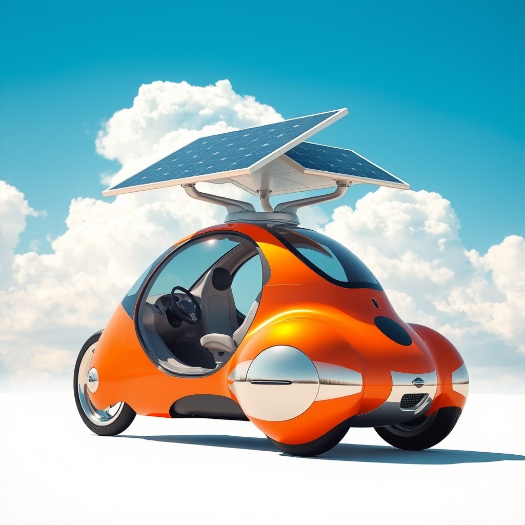 A futuristic one-wheeled car featuring a sleek, modern design with a spacious cabin located in the center