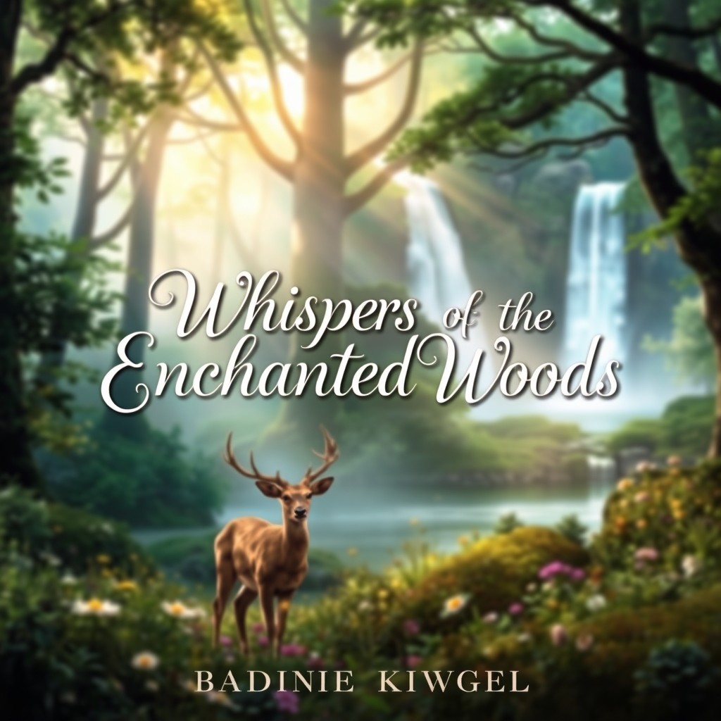 A captivating book cover design featuring a mystical forest scene with soft, ethereal light filtering through the trees