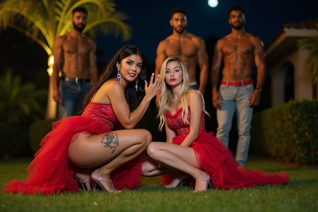 A young mature Latina woman with fair skin, wide hips, prominent buttocks, thick legs, and well-defined calves, adorned with a tattoo of the ace of spades on her lower thigh