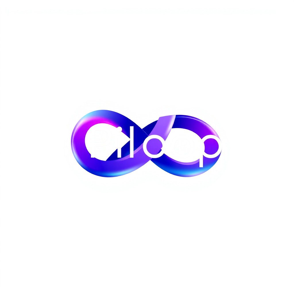 A beautifully designed abstract logo representing the word 'Piloop', featuring smooth curves and an intertwining loop that symbolizes connectivity and continuity