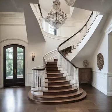 The home's grand entrance featured an impressive staircase that showcased a gravida aesthetic.