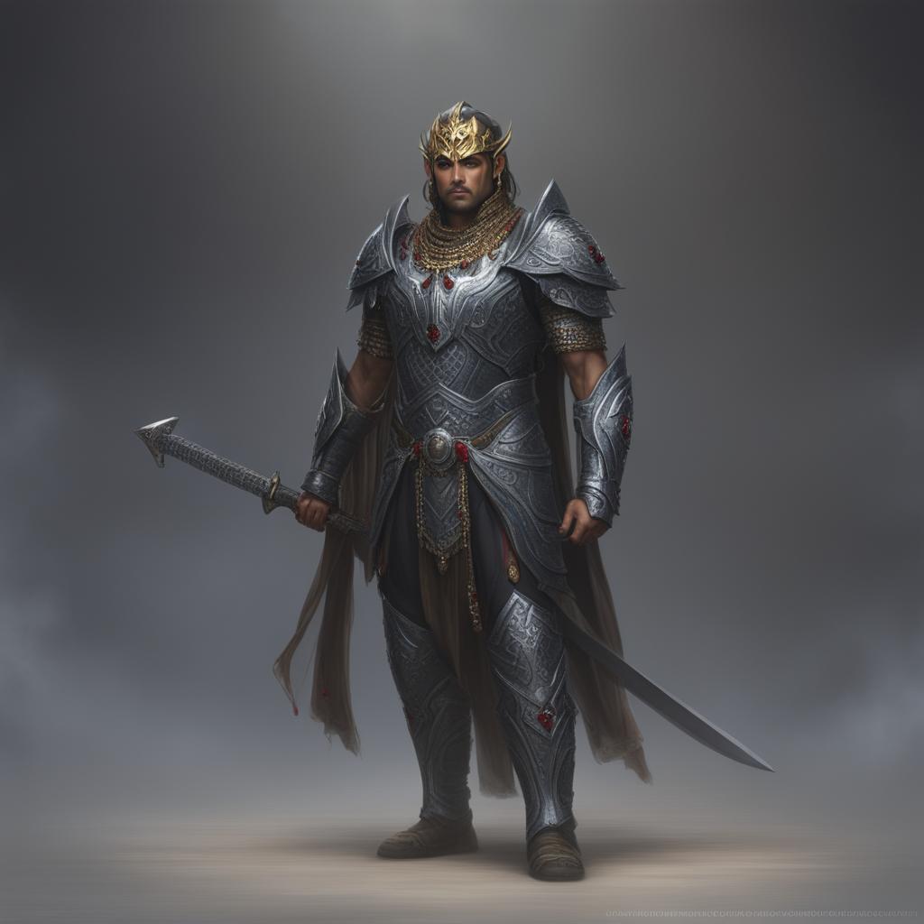 A high-quality digital art image of a Githyanki Paladin, confidently standing with a silver longsword against a smoky gray backdrop