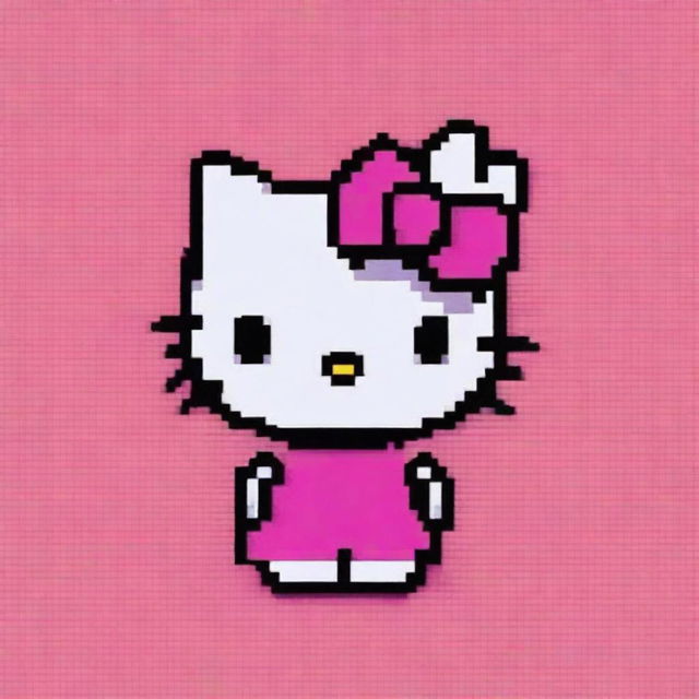 A pixel art representation of the beloved character, Hello Kitty