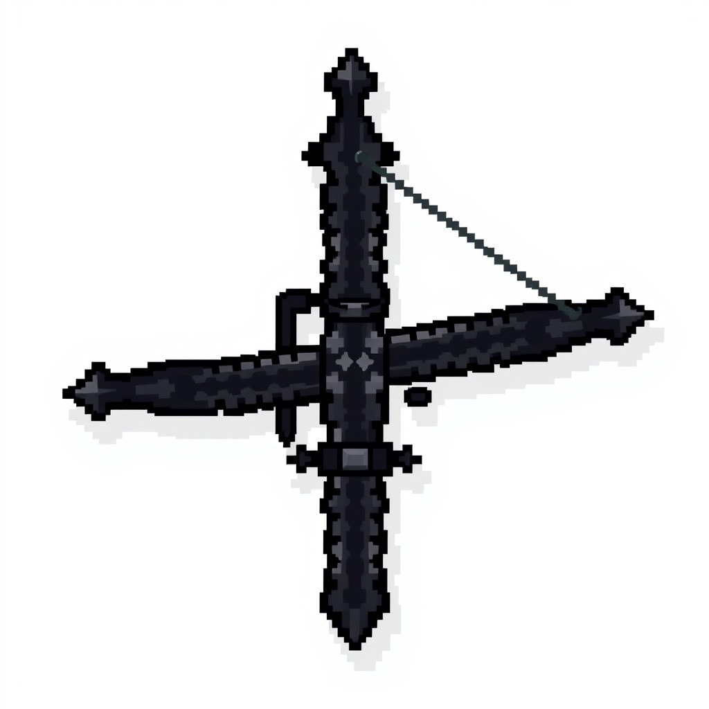 A pixel art image of a dark warden crossbow in the style of Minecraft, rendered in a 16x16 pixel resolution