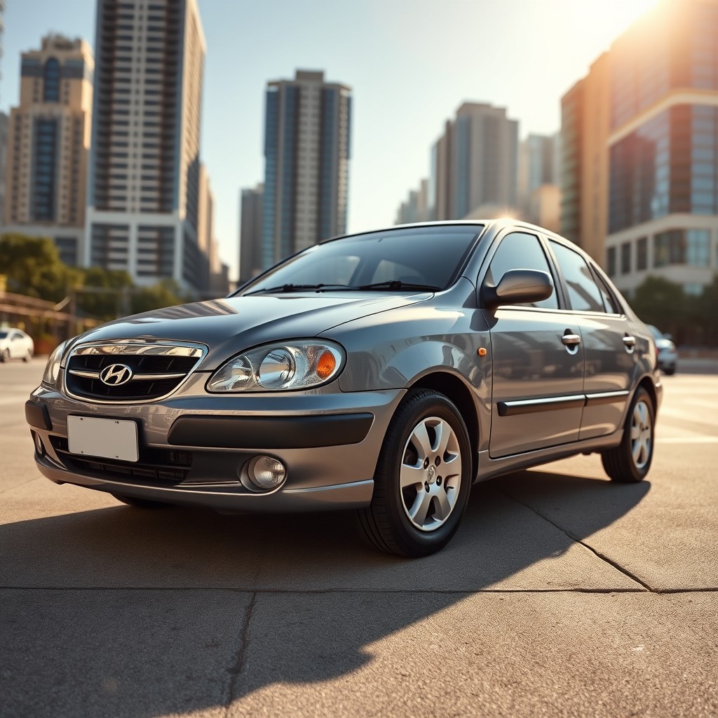A sleek and modern Hyundai Verna from the year 2001, showcasing its distinctive design features such as the curvy body lines, stylish headlights, and bold grille