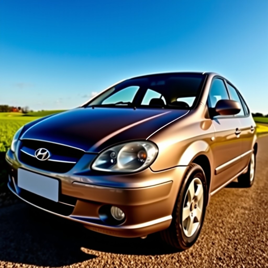 A sleek and modern Hyundai Verna from the year 2001, showcasing its distinctive design features such as the curvy body lines, stylish headlights, and bold grille