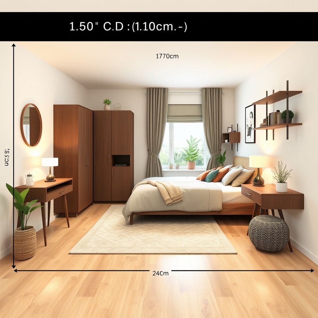 A beautifully designed guest room with dimensions of 170 cm in width, 270 cm in length, and 240 cm in height