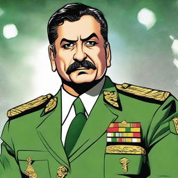 Pakistan army Chief General Asim Munir, dressed in the attire of Loki from Marvel series Loki season 2, in a comic book styled portrayal with a background reflecting the aesthetic of the series.