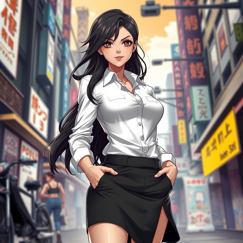 A 22-year-old female original character inspired by the style of Zenless Zone Zero
