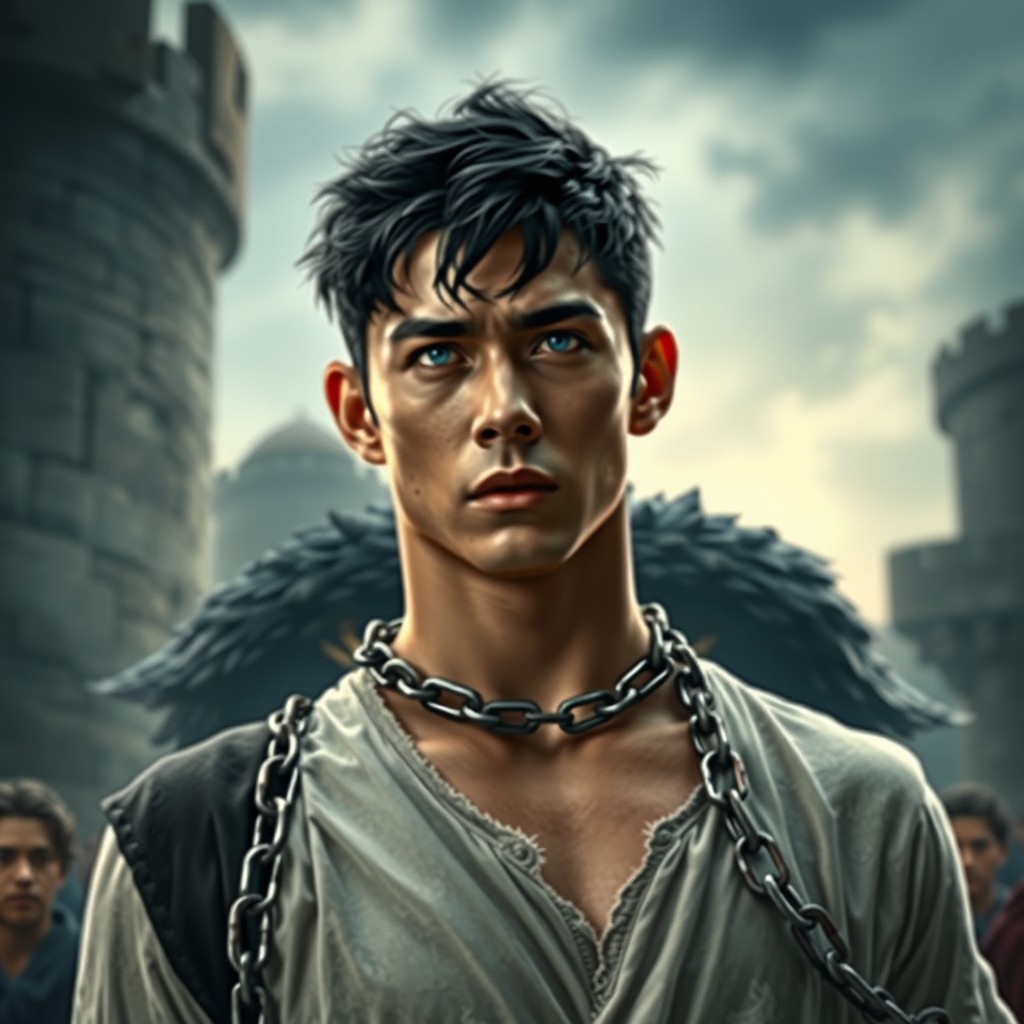 A dramatic and adventurous scene depicting a dark and romantic narrative