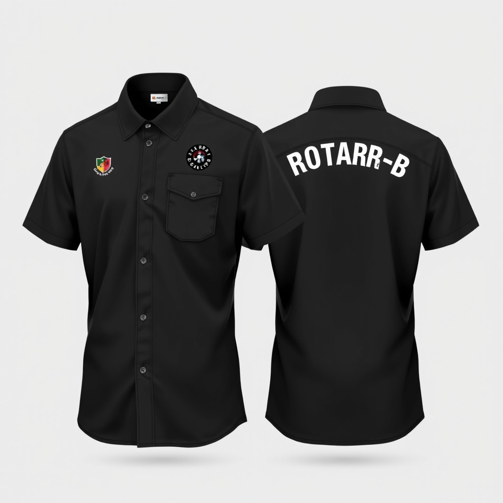 A trendy black short-sleeve workshirt design featuring a left chest pocket