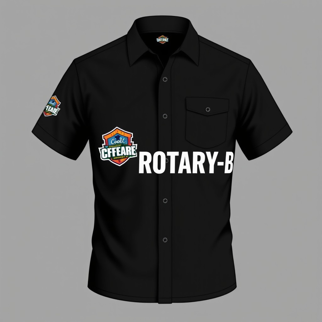 A stylish black work shirt with short sleeves featuring a front zipper
