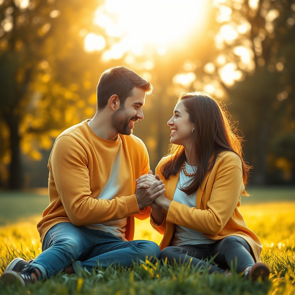 An outdoor scene during sunset with enveloping golden light