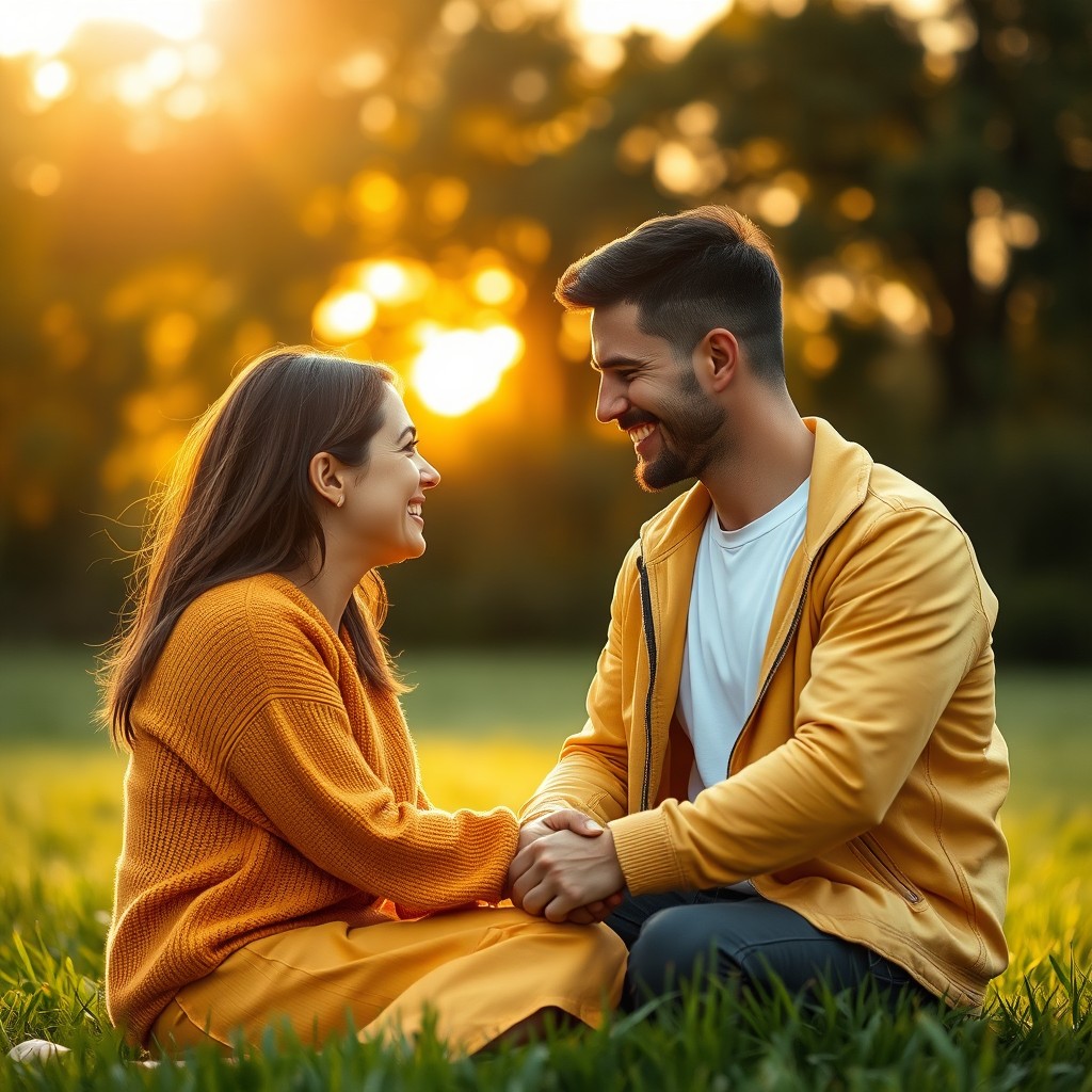 An outdoor scene during sunset with enveloping golden light
