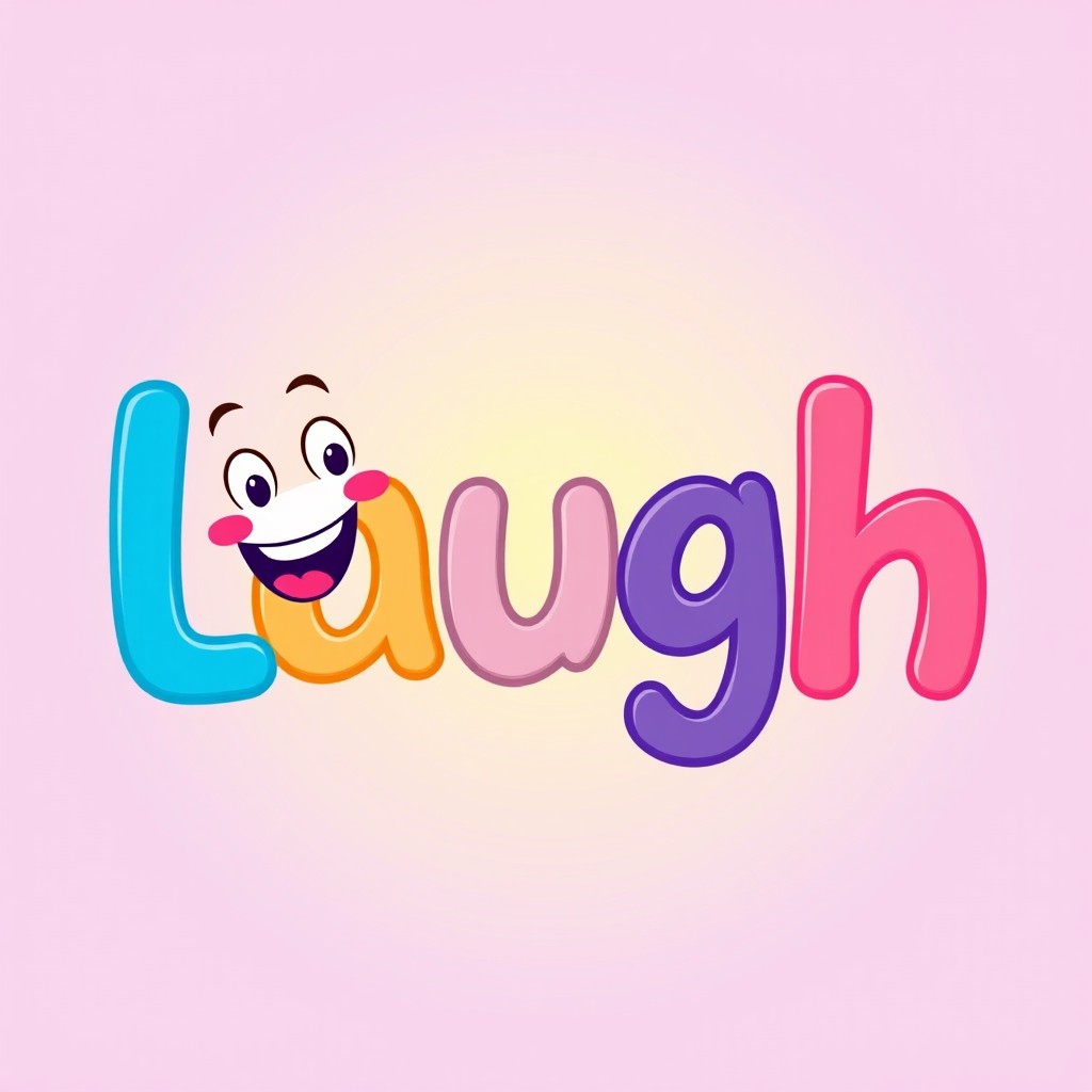 The word 'laugh' creatively illustrated with each letter featuring unique design elements
