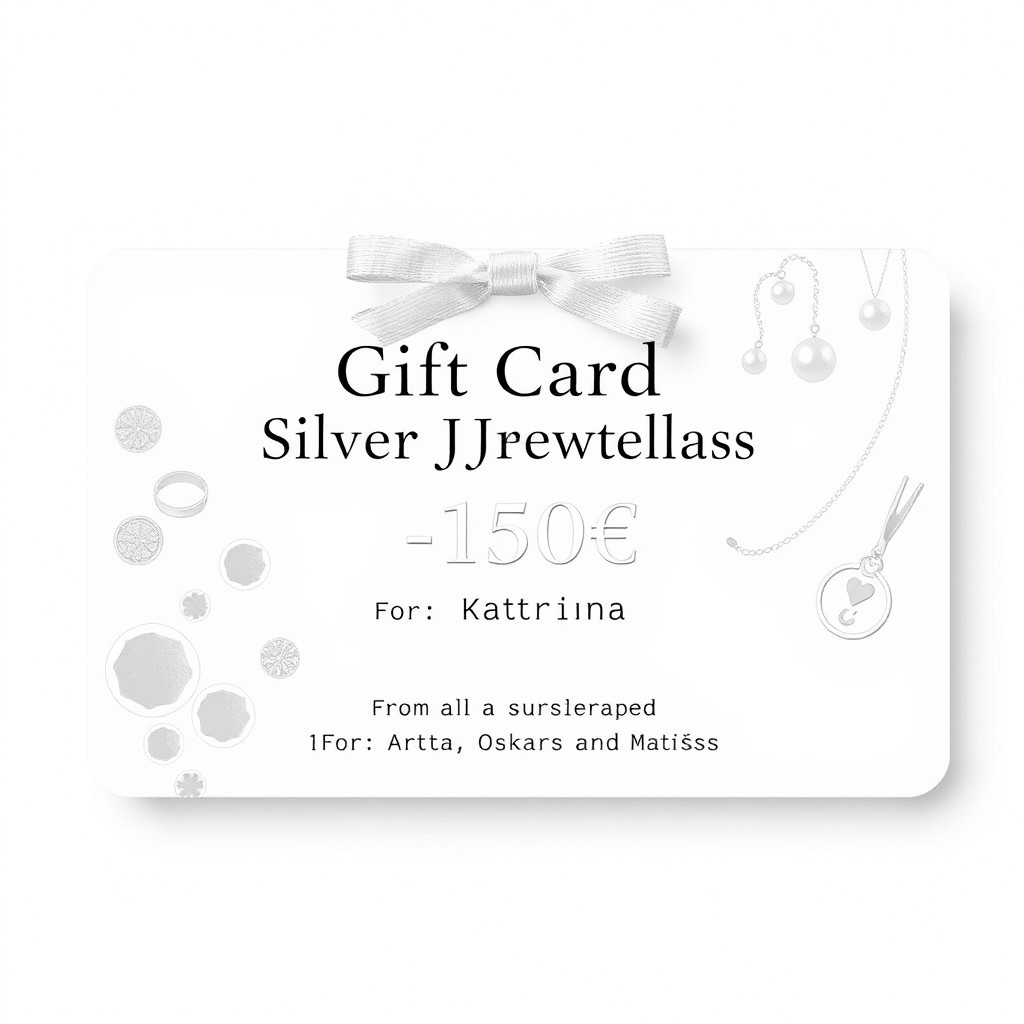 An elegant, print-ready rectangular gift card design for a silver jewelry masterclass featuring a luxury and brand-like aesthetic