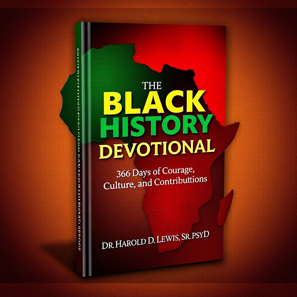 A captivating book cover design for 'The Black History Devotional: 366 Days of Courage, Culture, and Contributions' by Dr