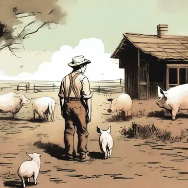 The protagonist escapes from his troubled past by finding solace in the simplicity of life on a farm, tending to the pigpen.