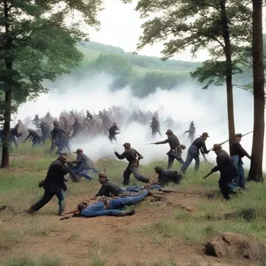 During the Battle of Gettysburg, the Union soldiers descryed the Confederate army advancing towards their position.