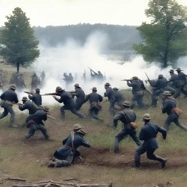 During the Battle of Gettysburg, the Union soldiers descryed the Confederate army advancing towards their position.