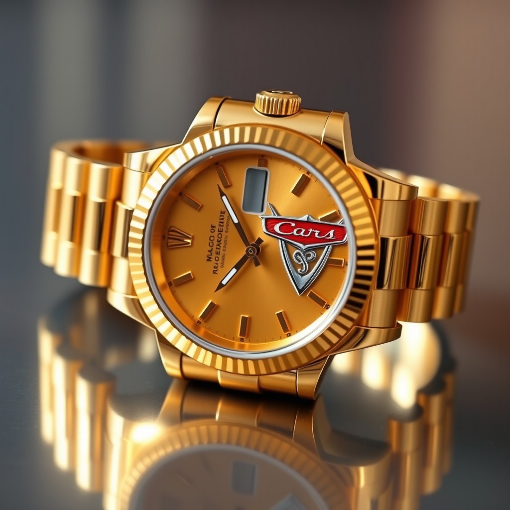 A luxurious sports wristwatch inspired by Rolex, featuring a gold-toned case and bracelet