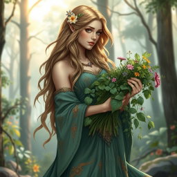 A vibrant and detailed depiction of the Norse goddess Eir, known for her association with healing