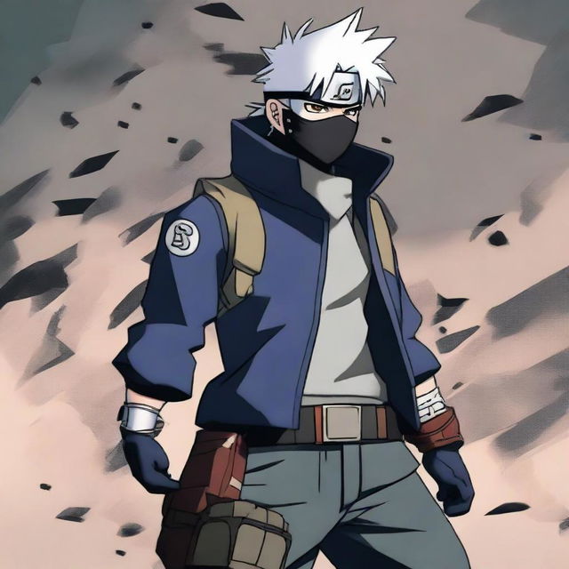 Kakashi Hatake from Naruto, donned in his signature attire, confidently wielding an HK16 gun.